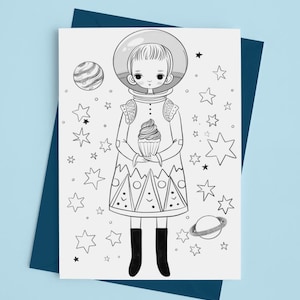 Coloring Greeting Card Printable - Little Birthday Astronaut