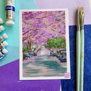 Oryginalny obraz Jacaranda Sydney, wydruk artystyczny, pocztówka, A6, A5 i A4