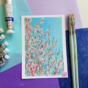 Flor de cerezo pintura original impresión de arte, postal, A6, A5 y A4