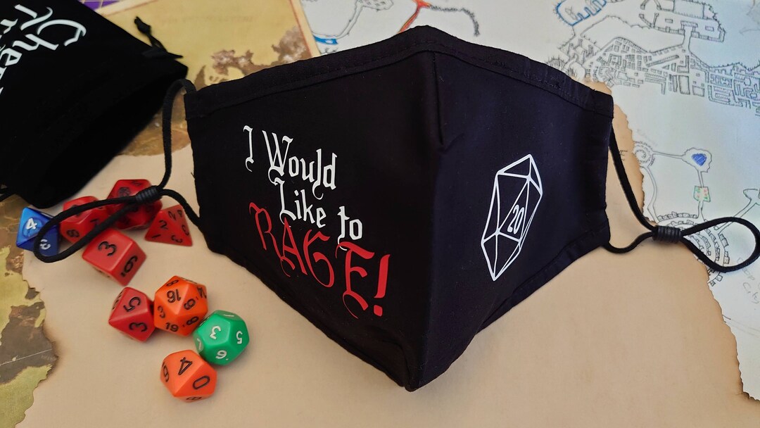 I Would Like to Rage D20 Face Mask | 3 Layer Cotton, Adjustable - Etsy UK