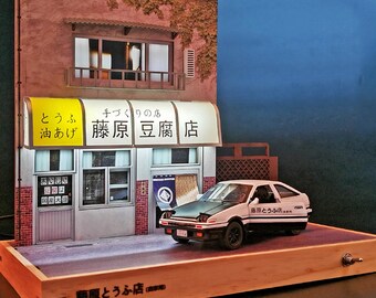 店舗用品 Yoshio Fujiwara Fujiwara Tofu Shop Display Case Double Layer With Toyota AE86 Car