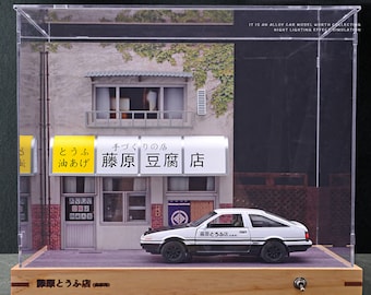 Vetrina espositiva Fujiwara Tofu Shop a doppio strato con modello di auto Toyota AE86
