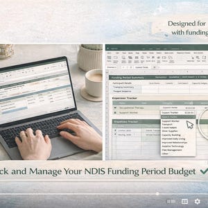 NDIS Budget Tracker-kalkylblad - Planerare och spårare för finansieringsperiod, självhanterad NDIS-planhanterare, digitalt budgetblad