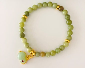 Chinese New Year of the Rabbit Bracelet, Green Jade Bracelet