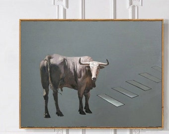 Extra Large Wall Art animal painting,  bull painting,  Bull decor,  bull wall art,  highland cow art, original artwork, office decor art M94