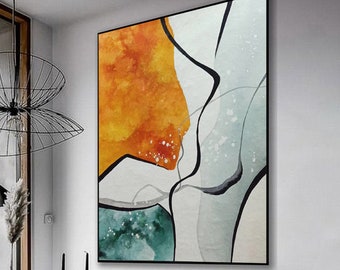 Pintura abstracta pintura extra grande arte mural contemporáneo naranja & blanco arte abstracto original lienzo abstracto abstracto minimalista arte M77