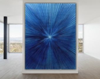 Large Blue and White Abstract Painting - Textured Acrylic Wall Art for Living Room M37