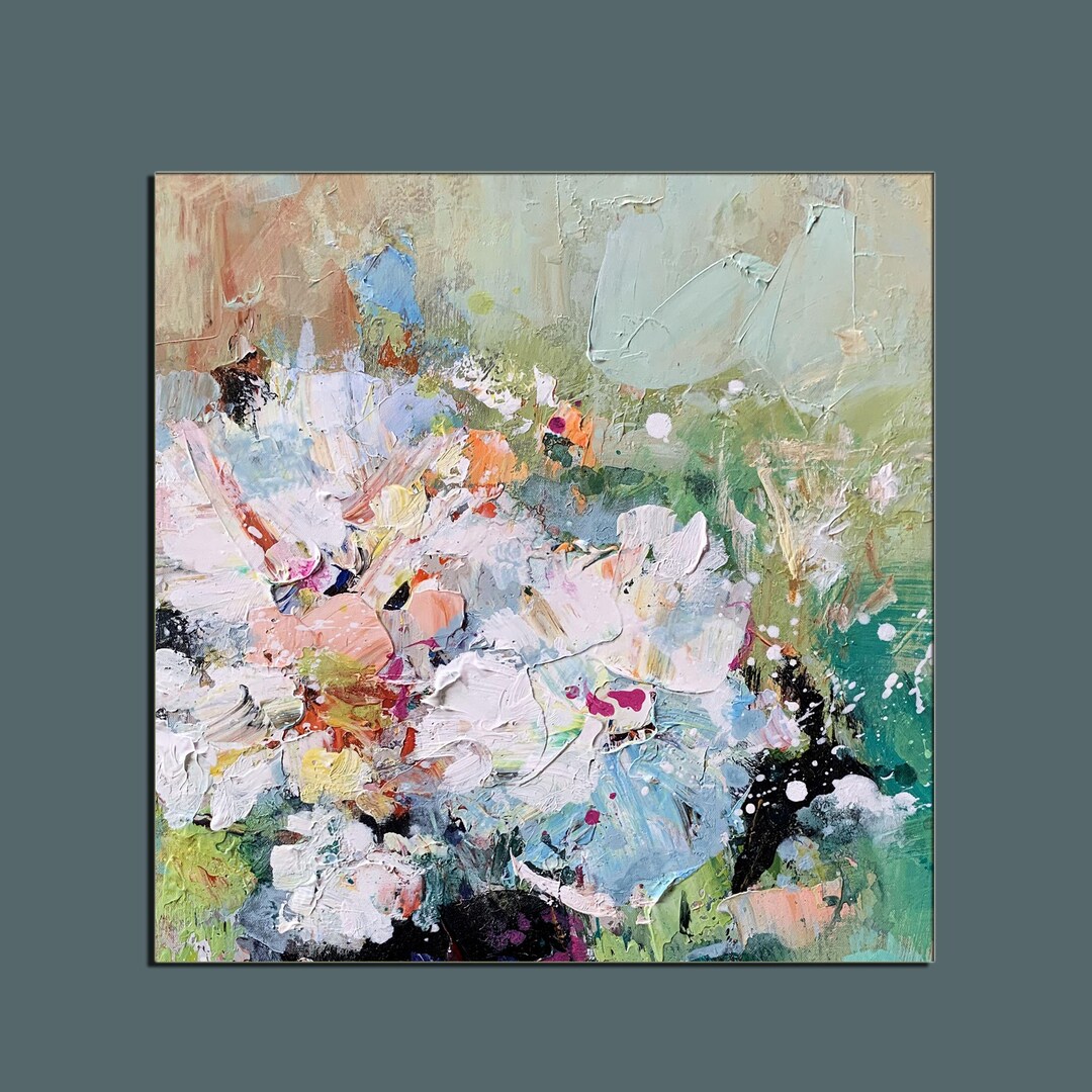 Abstract Floral Palette Knife Paintings on Canvas Extra Large Blue ...