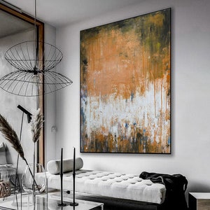 Original Abstract Modern Canvas Abstract Minimalist Art Abstract Painting Contemporary Wall Art Orange and White Extra Large Painting M92
