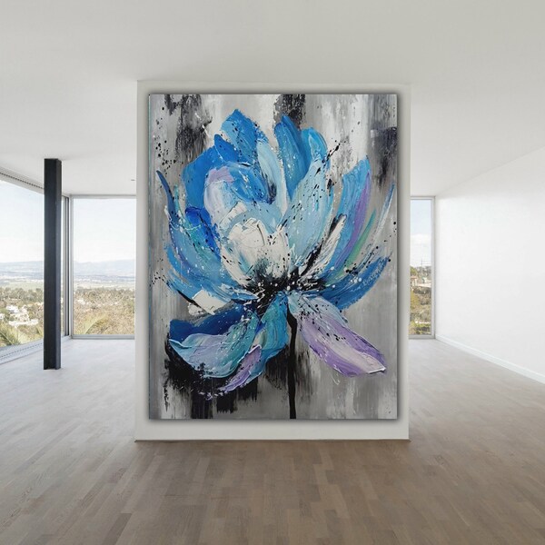 Blue Abstract Flower Etsy