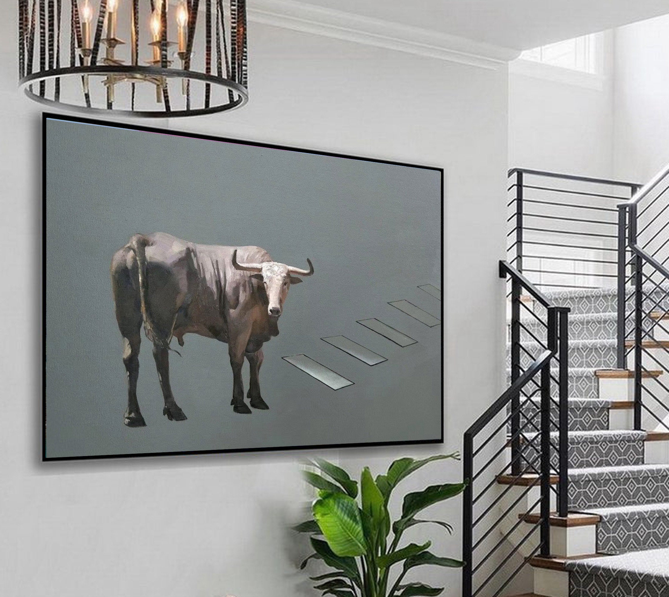 Extra Large Wall Art Animal Painting Bull Painting Bull Etsy UK