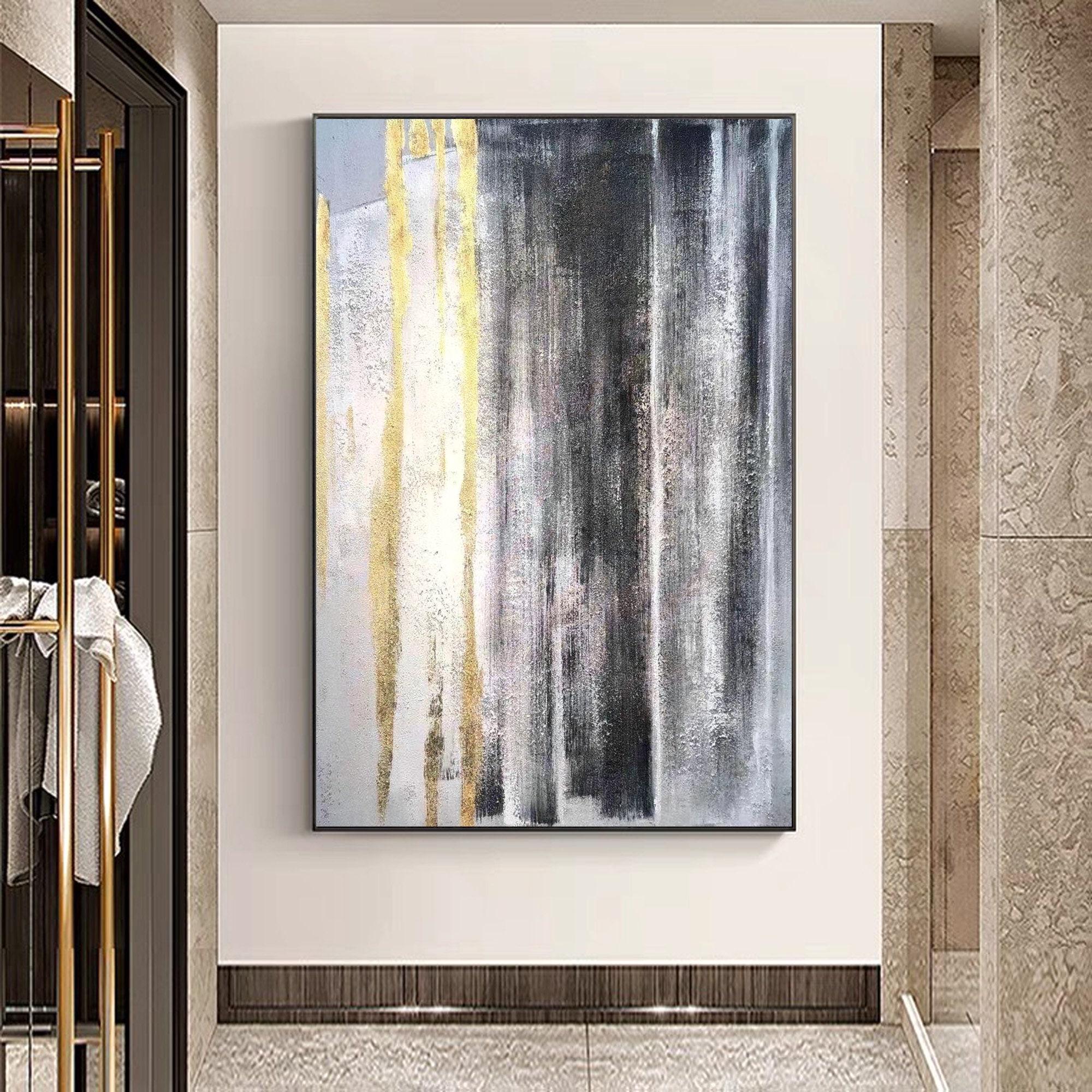 ゴールドとホワイトの抽象画 - ミニマリストモダンキャンバスウォール