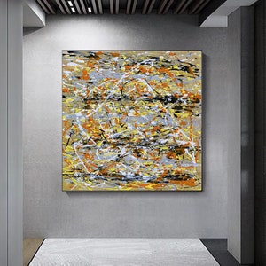 Woonkamer kunst, slaapkamer decor, hedendaagse kunst, abstracte kunst schilderij, Jackson Pollock penseelstreek kunst aan de muur, grote kunst abstracte M119