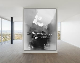 Large Black and White Abstract Art Painting: Modern Wall Decor