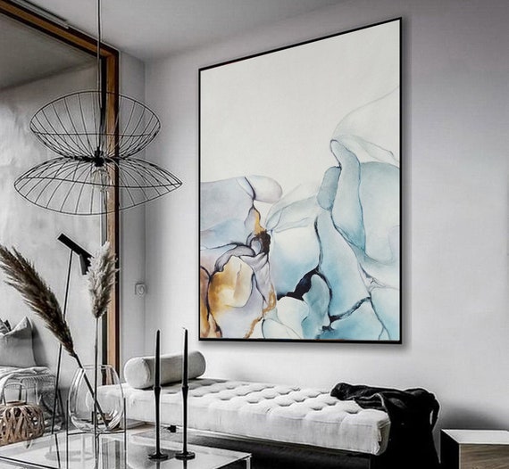 Abstraktes Leinwandbild In Blau/Weiß – Moderne Wandkunst Für Wohnzimmer, Schlafzimmer Oder Büro