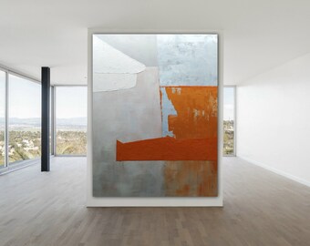 Extra large minimalist painting wall painting white abstract painting orange painting minimalist art modern wall painting office decor M102