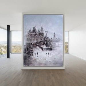 Wall City painting, large city art,contemporary art, large canvas art, framed abstract art, City skyline painting, oversized abstract  M135