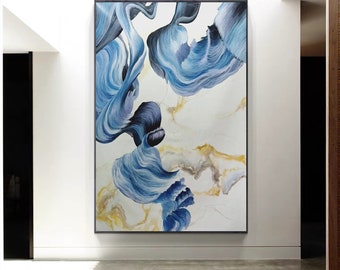 Contemporary Wall Art Blue and White Extra Large Painting Original Abstract Art Abstract Painting Modern Canvas Texture Painting Art M67