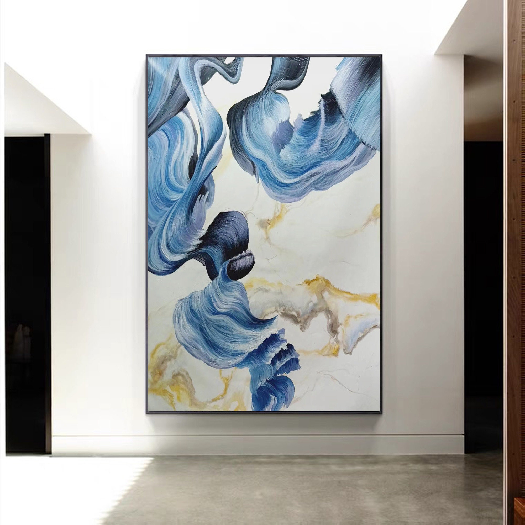 Contemporary Wall Art Blue and White Extra Large Painting Original