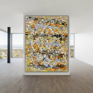 Original Abstract Painting, Jackson Pollock Style Painting, Minimalist Abstract Oil Painting, Large Abstract Painting, Wall Art Painting M89
