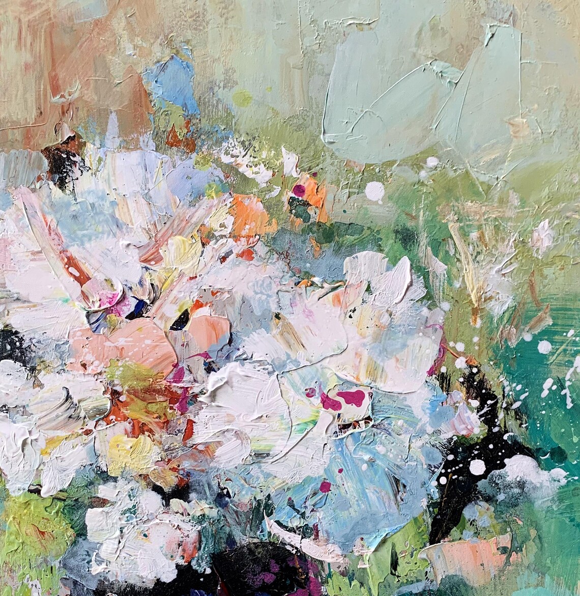 Abstract Floral Palette Knife Paintings on Canvas Extra Large Blue ...