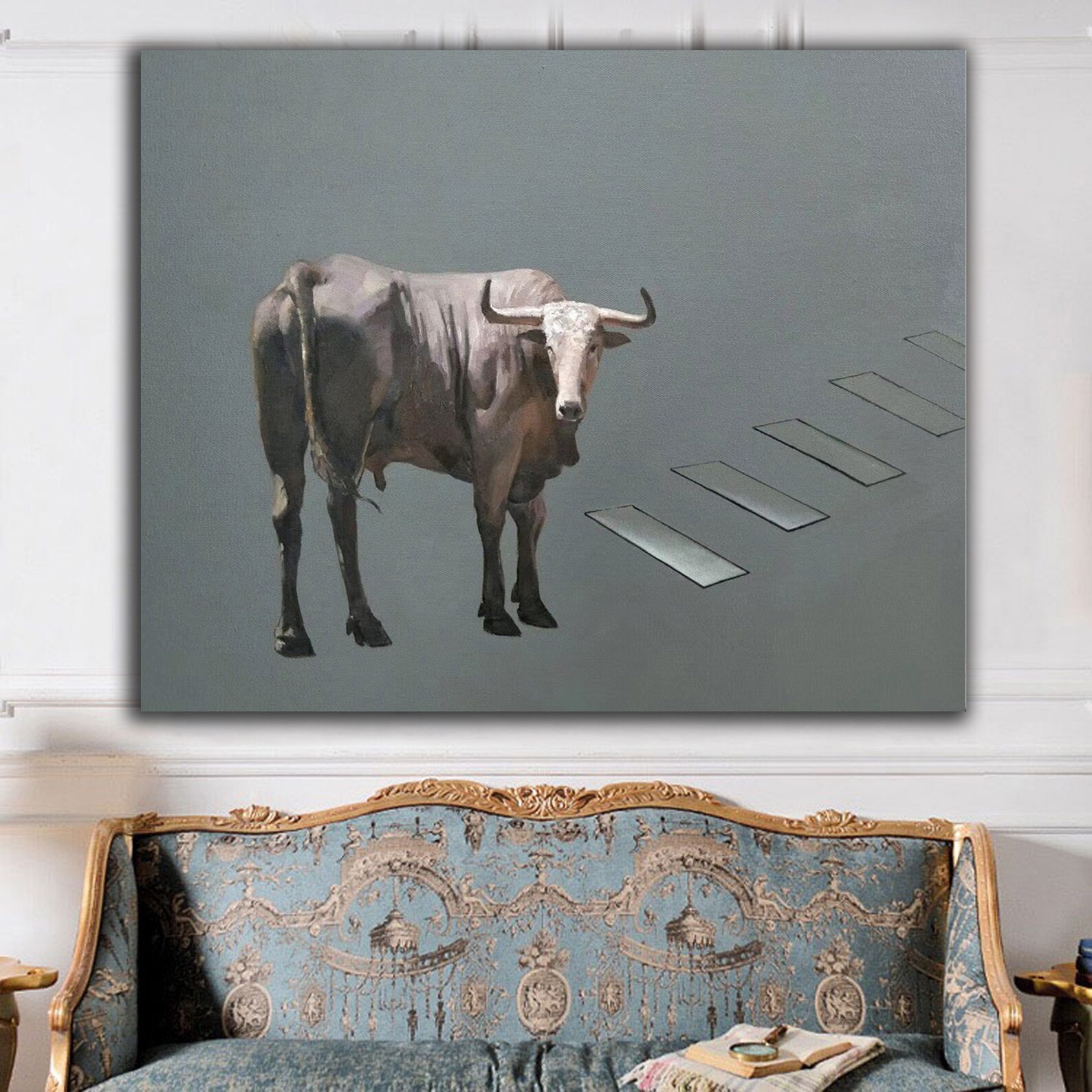 Extra Large Wall Art Animal Painting, Bull Painting, Bull Decor, Bull Wall Art, Highland Cow Art