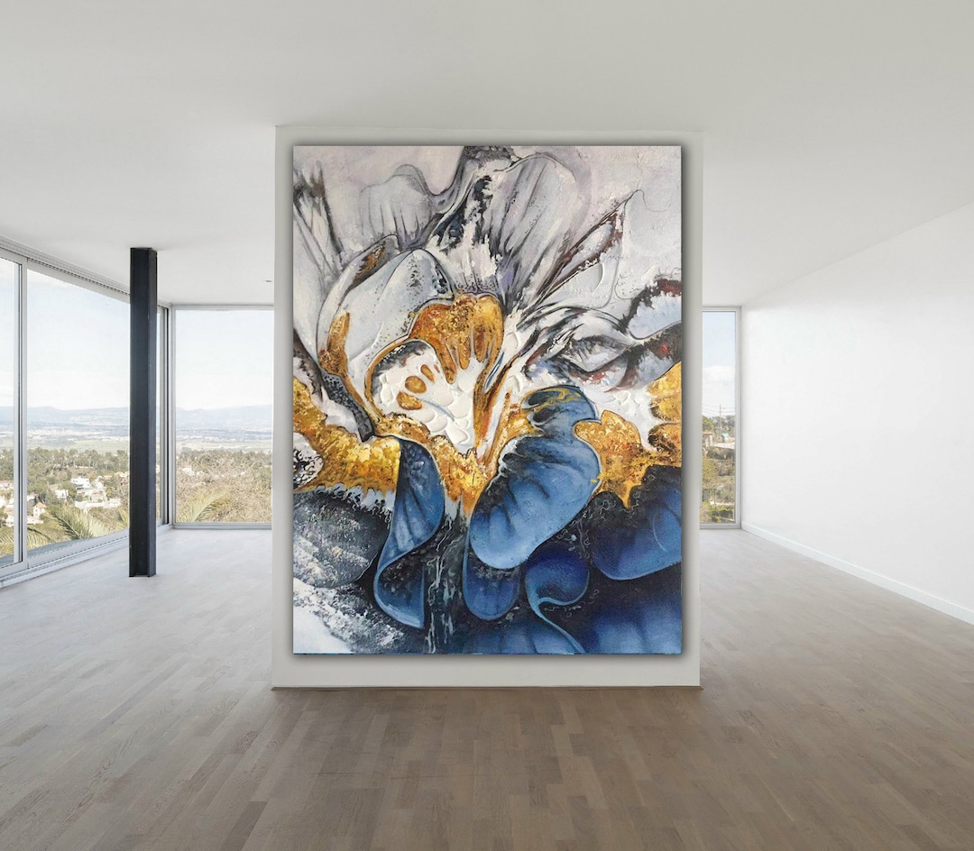 Yellow White Blue Abstract Painting O...