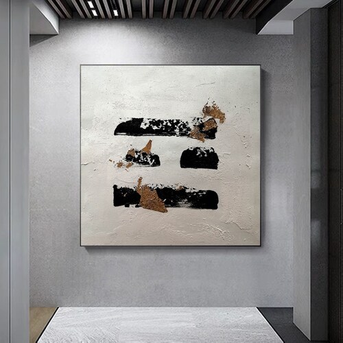 White and black gold painting, White and Black painting, shops White texture painting, minimalist painting, modern abstract painting #21