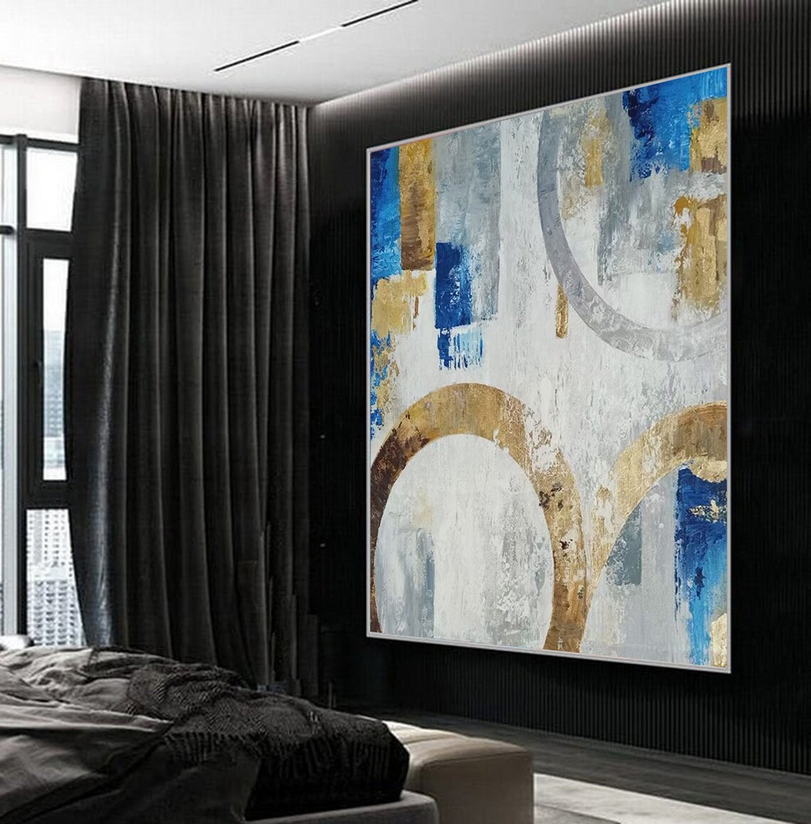 Abstract Painting Contemporary Wall Art Blue and Gold Extra Etsy