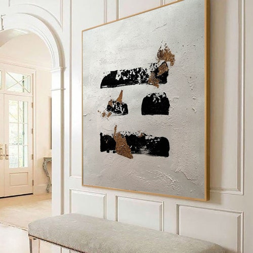 White and black gold painting, White and Black painting, shops White texture painting, minimalist painting, modern abstract painting #21