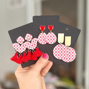 The Red and Pink Checks | Valentine’s Day Earrings | Lightweight Clay Earrings | Handmade Jewelry | Checkerboard Earrings | Gifts for Her