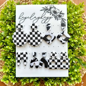 The Classic Checks collection | Checkerboard Earrings | Lightweight Clay Earrings | Handmade Jewelry | Black and White Earrings
