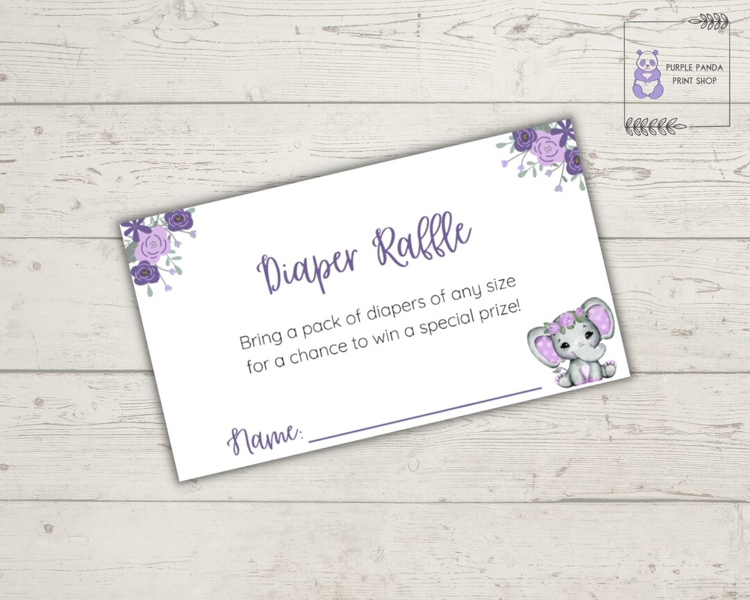 Diaper Raffle Ticket Purple Elephant Diaper Raffle Baby Shower Baby ...