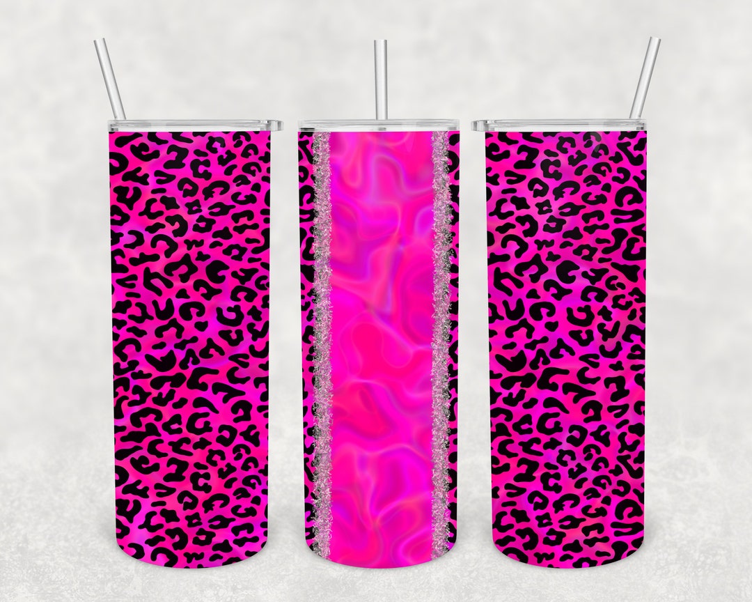 Pink Holographic and Leopard Print 20 Oz Skinny Tumbler Design ...
