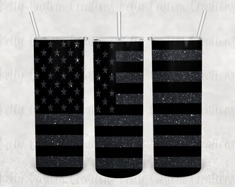 Black Flag Glitter 20 oz Skinny Tumbler Design | Sublimation Tumbler Wrap | Straight Tumbler Design | America | Flag
