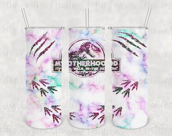 Motherhood is a Walk in the Park 20 oz Skinny Tumbler Design | Sublimation Tumbler Wrap | Straight Tumbler Design | Dinosaur | Momlife