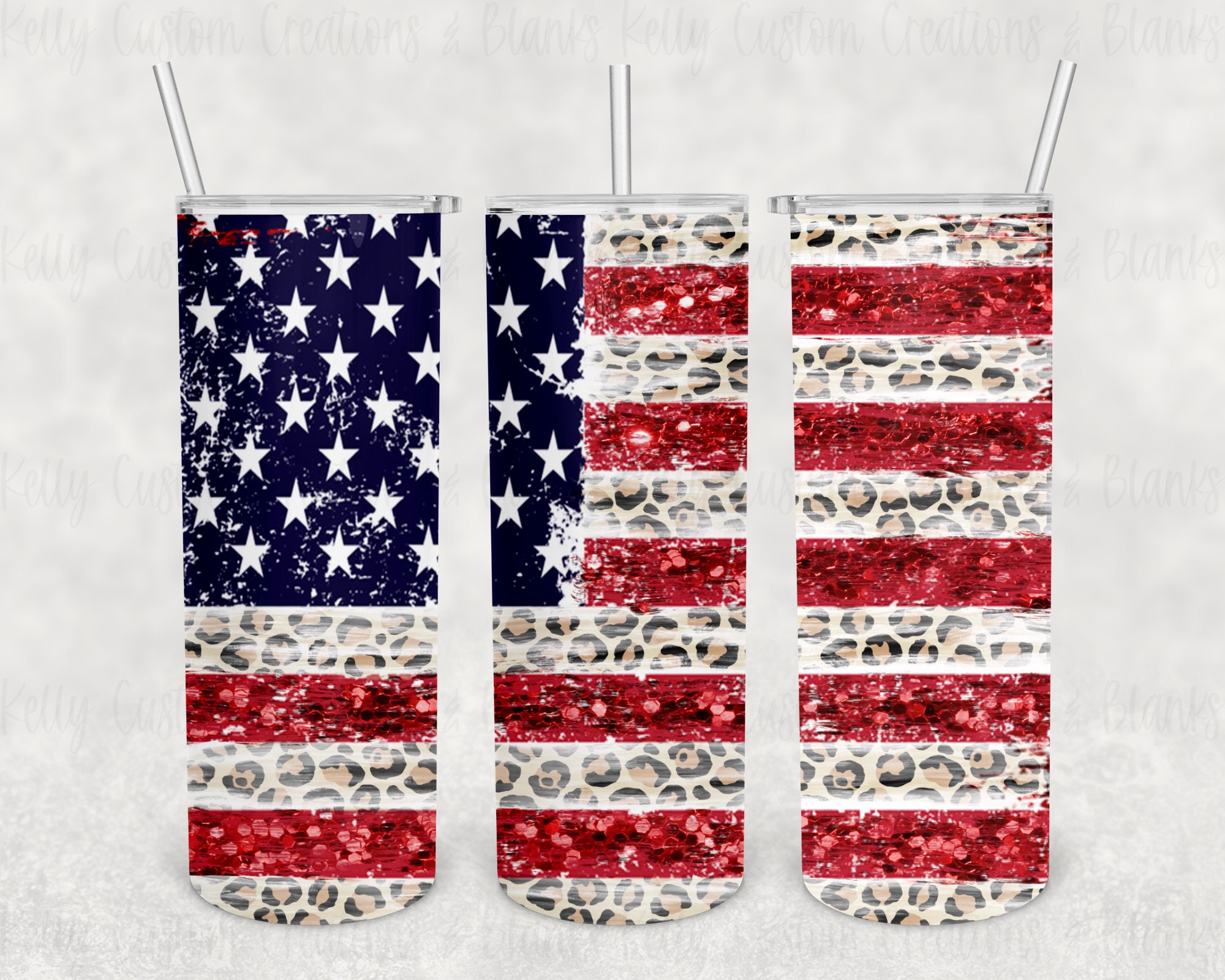 American Flag Leopard  20 oz Skinny Tumbler Design | Sublimation Tumbler Wrap | Straight Tumbler Design | American Flag | Leopard