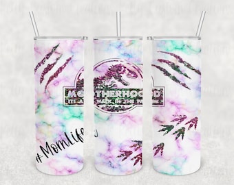 Motherhood is a Walk in the Park 20 oz Skinny Tumbler Design | Sublimation Tumbler Wrap | Straight Tumbler Design | Dinosaur | Momlife