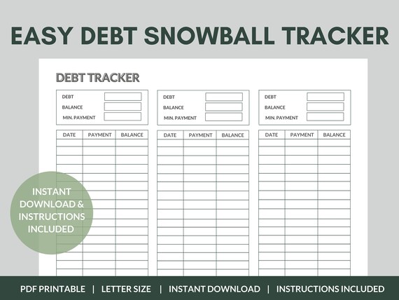 Easy Debt Snowball Tracker Printable Template Debt Payment | Etsy