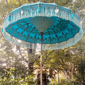 Turquoise Boho Garden Parasol – Handmade Balinese Wedding Umbrella | Outdoor Event & Patio Decor