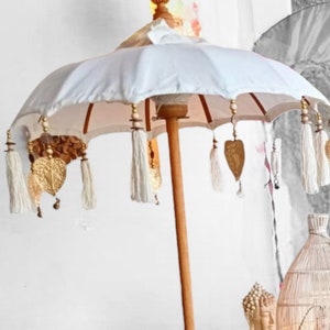 White Tabletop Parasol – Minimalist Boho Umbrella for Modern Patio & Garden | Handmade Balinese Decor for Outdoor Styling  Events