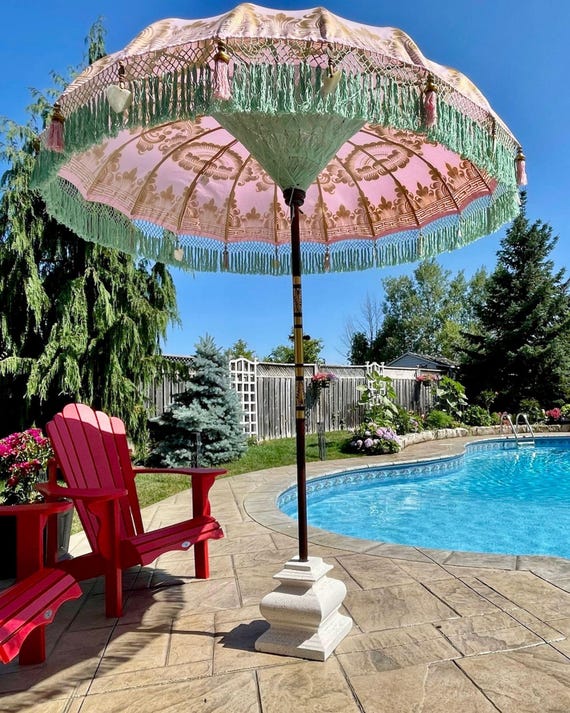 balichun patio umbrella Pink Balinese Garden Parasol – Hand-painted Patio Umbrella