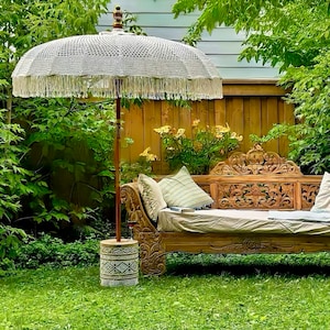 Macrame Balinese Garden Parasol | Handwoven Boho Wedding Umbrella 8ft | Artisan Knotted Patio Shade | Fiber Art Decor