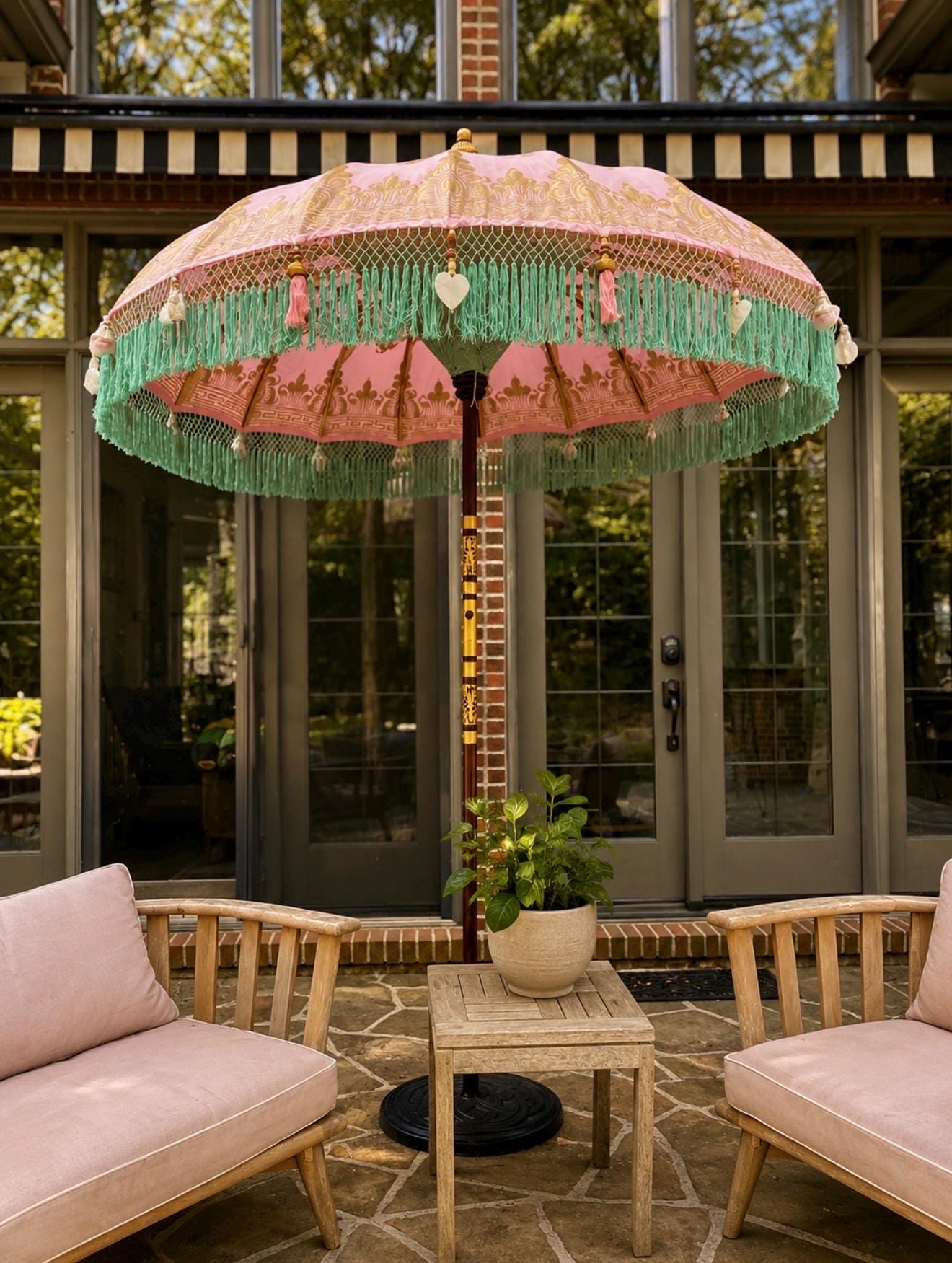 enchanted patio umbrellas Pink Balinese Garden Parasol – Hand-painted Patio Umbrella