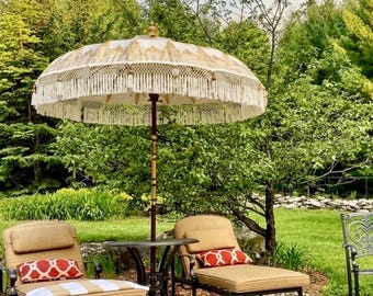 exotic patio umbrellas Tropical Boho Umbrella – Maximalist Garden & Patio Decor