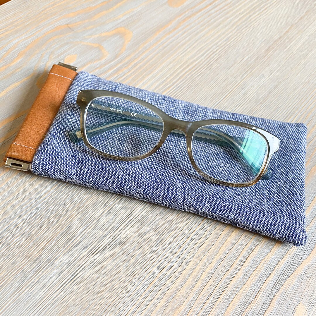 Faux Leather and Denim Glasses Case Sunnies Case Easy Open Etsy
