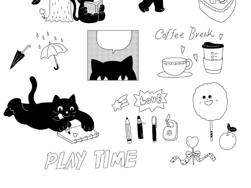 Black Cat Digital Planner Sticker Cute Sticky Note Everyday Icon ...