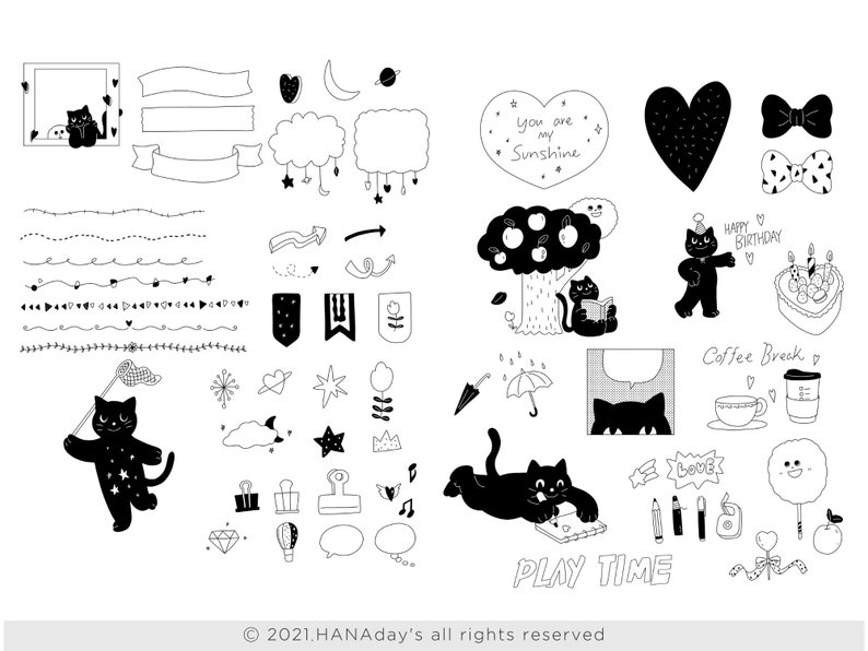 Black Cat Digital Planner Sticker Cute Sticky Note Everyday Icon ...