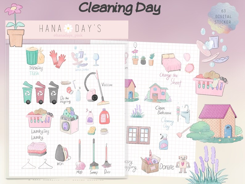 Chores and Cleaning Digital Planner Stickers Household Chores Digital