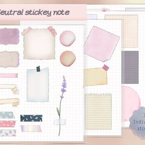 Neutral sticky note and masking tape  |  Mood Stickers |  Digital Stickers | Ipad Stickers | Goodnotes Stickers | planner sticker